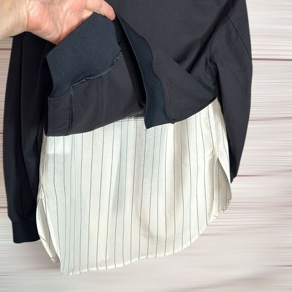 Sosken Charcoal Bomber Layered Combo Jacket & Striped Shirt Cotton Blend size 0 - Picture 8 of 16